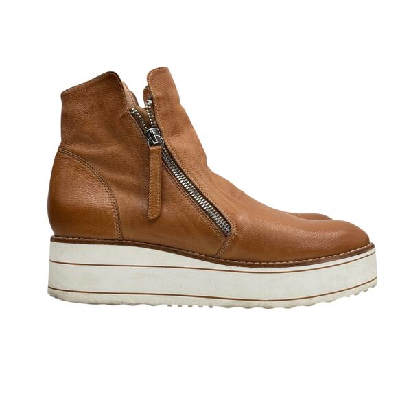 Silent D Nene Boot SZ 38 7 Womens Tan Leather Double Zip Platform Sneaker Bootie - Picture 2 of 12